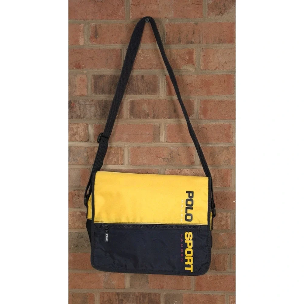 Polo Sport Ralph Lauren Blue Yellow Colorblock Messenger Bag Crossbody 12 Inch